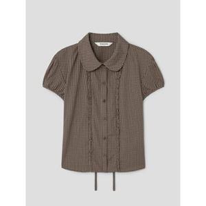 (356465SM3D) [에잇세컨즈] 프릴 체크 블라우스  브라운 (TAG가 44,900원)