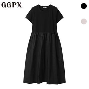 [백화점]GGPX  배색 셔링 플레어 반팔 원피스 (GP2OP041F)