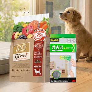 [우리와] [SET] ANF 6Free+ 인도어 독 소고기&연어 5.6kg +방충망 보수 시트 (강아지 사료 세트)