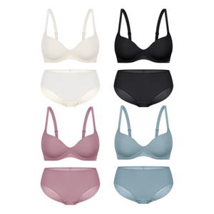 [Wonderbra] 일체형 볼륨몰드 노와이어 브라팬티 8종세트 오트밀+블랙+핑크+블루그레이 WBW6M15171801D_T