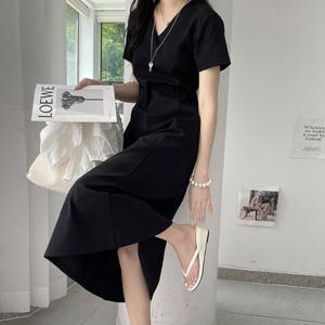 [모니카룸] (자체제작)(FREE~XL)브이넥 블랙픽 원피스
