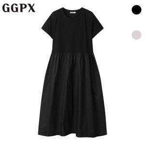 [백화점]GGPX  배색 셔링 플레어 반팔 원피스 (GP2OP041F)