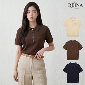레이나 에스텔 실키 콤드코튼 카라 반팔 니트