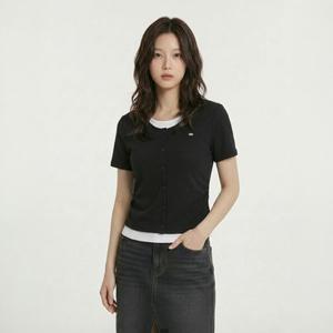 [온라인전용]여성 슬림핏 웨일 가디건 레이어드 반팔 티셔츠_100 (택가 39,800원)