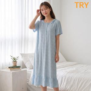 트라이 여성 I02 반팔 롱 원피스 잠옷 여름 파자마 레이온 홈웨어 시원한 인견 실내복