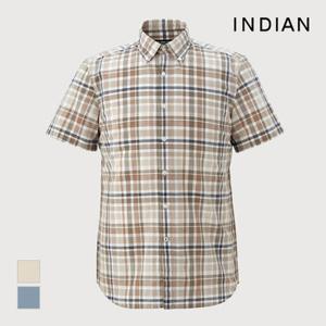 [INDIAN] 린넨블랜드 미디움체크 반팔셔츠_MIUNSYM3271
