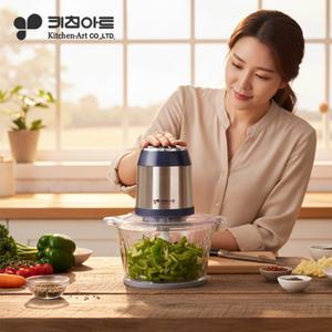 [2리터로 넉넉하게 스텐+유리볼로 편리하고 위생적인 사용] 키친아트 멀티 다지기 분쇄기 쵸퍼 KM-N14FM / 4중칼날 마늘 탈피기