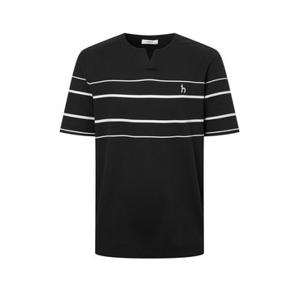 헤지스 남성 25SS AIRY TWILL 블랙 슬릿넥 컬러블럭 반팔 티셔츠 HZTS5B547BK