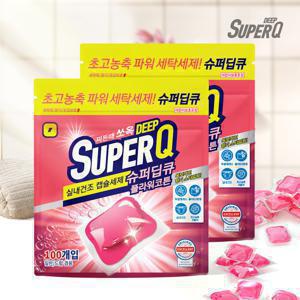 슈퍼딥큐 플라워코튼 100개입+100개입 캡슐세제 대용량 고농축 실내건조 드럼 일반 겸용 세제