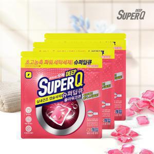 슈퍼딥큐 캡슐세제 플라워코튼 42개입X3팩 대용량 실내건조 드럼 일반 겸용