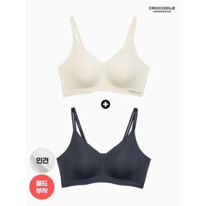 [크로커다일 이너웨어]라이크라 인견쉘론 몰드부착 더블스트랩 브라 1+1 CDWBR5N3336
