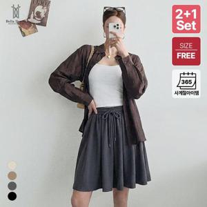2+1 벨라도나 여성 여리핏 찰랑 플레어 치마바지 냉장고 밴딩 숏 큐롯 팬츠 BLN26_P288s3