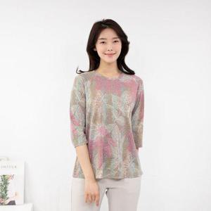 [모슬린]엄마옷 나뭇잎 7부 라운드 티셔츠 MQG127298 마담/미시옷/중년여성의류/빅사이즈/50대/60대여성..