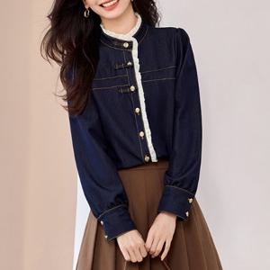 [블랙퀸]마감할인 데카비 레이스 스티치 데님셔츠 blk003335