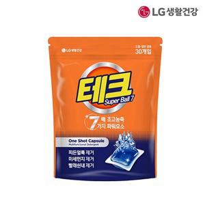 [LG생활건강] 테크 수퍼볼 캡슐세제 1챔버 리필 30입 x 1개
