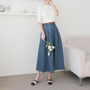 [옷자락]여자 봄청치마 후레아 혁대 에이라인 회색 롱스커트