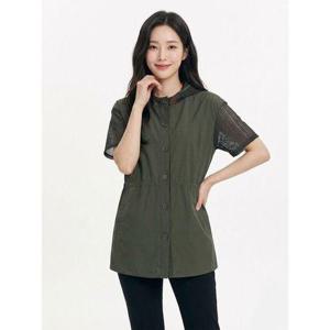 [크로커다일레이디]카키 심플 허리스트링 후드 티셔츠 CLCMTS220