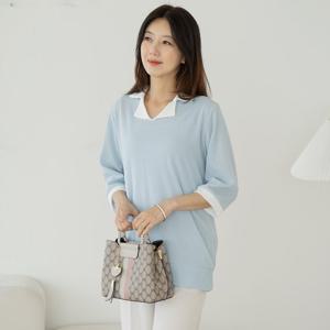 엄마옷 마담4060 여름티셔츠플랜카라-QTE2404029-