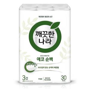 깨끗한나라 3겹 데코 에코 순백 화장지 30m 30롤 1팩