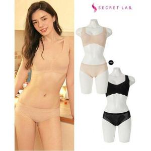 [원더브라]브이넥 파워넷 메쉬 프리컷 브라+팬티 2종 SET