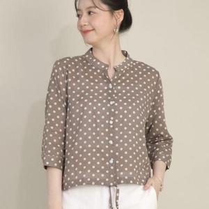 [애비뉴투지]엄마옷 도트 아사면 반오픈 밴드 카라 단추 스트링 여성 봄 여름 셔츠 칠부 블라우스 B09515