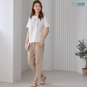 [우일인견] 여성 여름 인견 밴딩 포인트 배색 팬츠