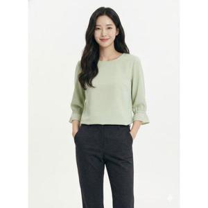 [크로커다일레이디]라이트그린 라운드 7부 블라우스 CLBMBL101