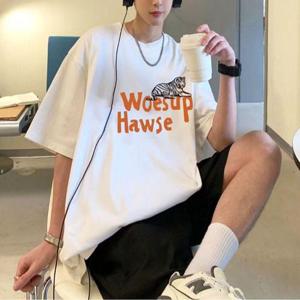 남자 라운드 반팔티 오버핏 박스티 여름 티셔츠 WFIKX4C