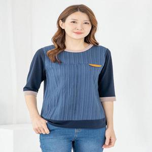 [모슬린]엄마옷 티셔츠 반팔 라운드 배색 603FGH267 마담/중년여성/빅사이즈/50대/60대