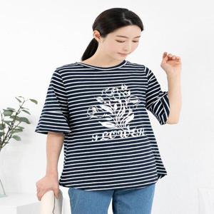 [모슬린]엄마옷 스트라이프 30수면반팔라운드 티셔츠 614FGH314 마담/중년여성/빅사이즈/50대/60대