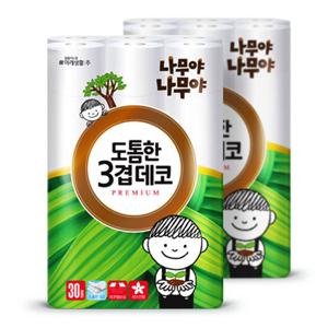 나무야 도톰한 3겹 데코 화장지 30m 30롤 2팩