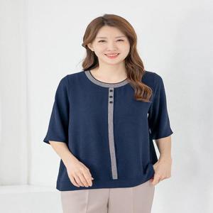 [모슬린]엄마옷 티셔츠 반팔 라운드 배색 604FGH026 마담/중년여성/빅사이즈/50대/60대