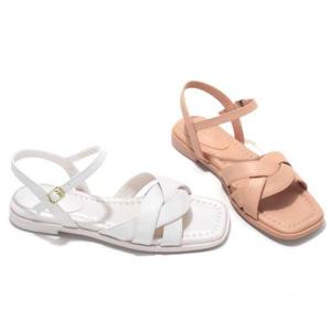 갤러리아_세라 여성 소가죽 스퀘어 토 스트랩 플랫 샌들 C24S512 2컬러 1.5C