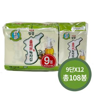 [지도표 성경김] 올리브녹차 식탁김 도시락김 9단 4gx108봉 (9봉x12개)