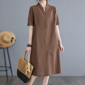 [유니제이] 발라브 헨리넥 단추 루즈 원피스