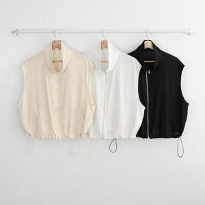 [옷자락] 여성 여름 린넨 하이넥 카라 스트링 박스 집업 베스트