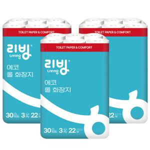 리빙 에코 3겹데코 화장지 90롤/부드럽고 도톰한 휴지/두루마리