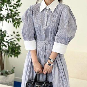 [핑크엘리제]카라넥 스트라이프 톤온톤 라네리렌원피스