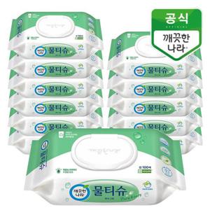 깨끗한나라 물티슈 퓨어 그린 캡형 100매 12팩_