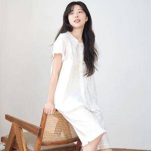 [메이플라워]화이트퓨어 반팔 순면 여성 빅사이즈 잠옷 세트