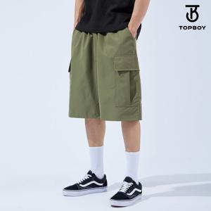 립스톱 나일론 와이드 카고 밴딩 반바지 (LC115)