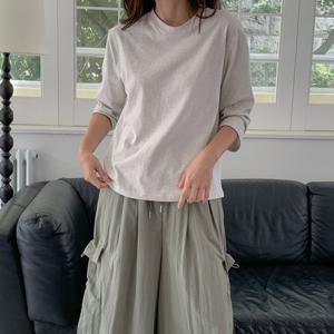 네쥬 여성 가을 기본 라운드 무지 데일리 편한 7부 티셔츠