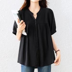 [블랙퀸] 시크 셔링 퍼프 소매 차이나넥 블라우스 blk004849