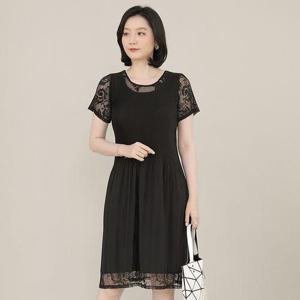 [애비뉴투지]엄마옷 외출룩 플리츠 레이스 여성 여름 반팔 롱 원피스 O07130 50대 60대 중년여성
