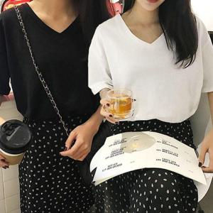 여자여름티 여성 여름 브이넥 무지 반팔 기본 티 셔츠