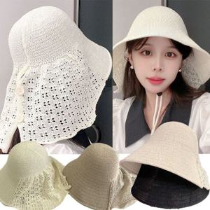 레이스 백 선쉐이드 밀짚 모자 챙 여름 여성 여자 자 WFH08R1