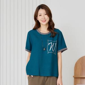 [우일인견] 여름 데일리 여성 인견 배색 라운드 보잉블라우스