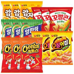 과자모음 5종 15봉(감자깡3봉+꼬깔콘3봉+양파링3봉+오징어집3봉+치토스3봉)