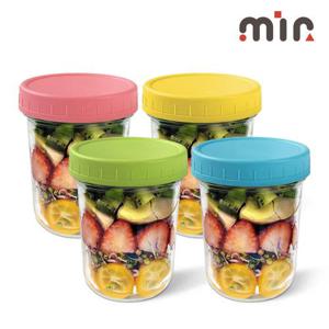 샐러드 밀프렙 젤리 390ml 유리병 4P세트 컬러캡 시리얼용기 투고보틀