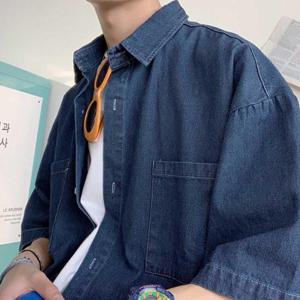 남자 데이트 룩 여름 코디 진청 데님 반팔 셔츠 코디